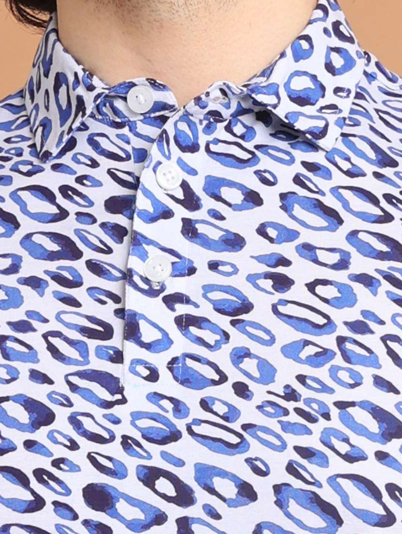 blue printed short sleeve polo t-shirt - 20601449 - Standard Image - 4