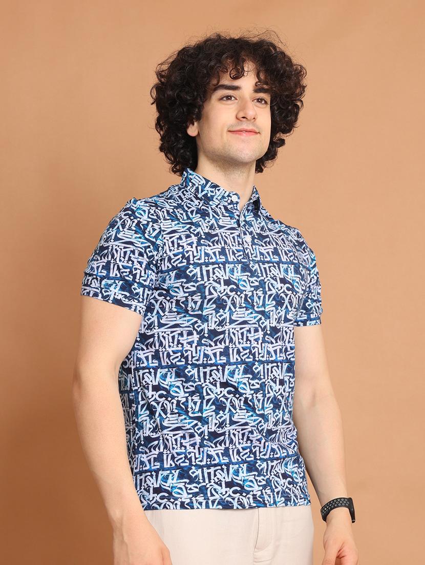 men printed short sleeve polo t-shirt - 20601450 - Standard Image - 1