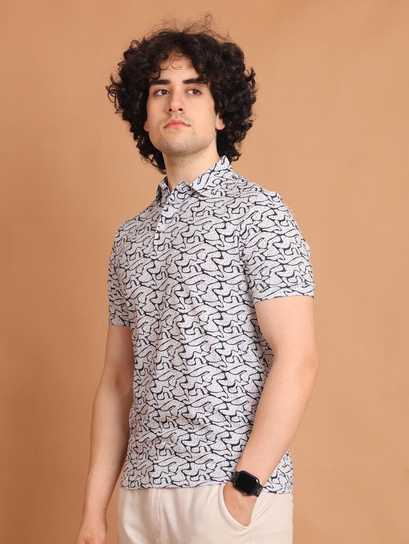 white printed short sleeve polo t-shirt - 20601451 -  Standard Image - 1