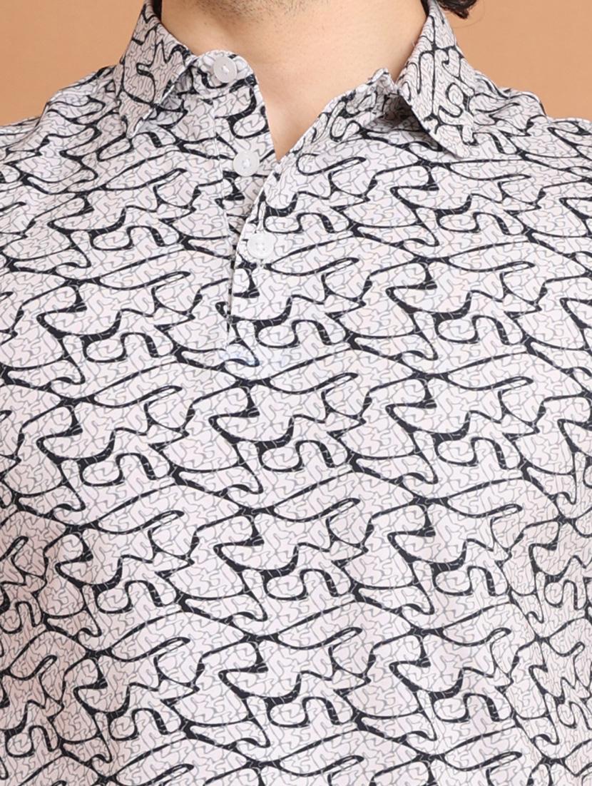 white printed short sleeve polo t-shirt - 20601451 - Standard Image - 4
