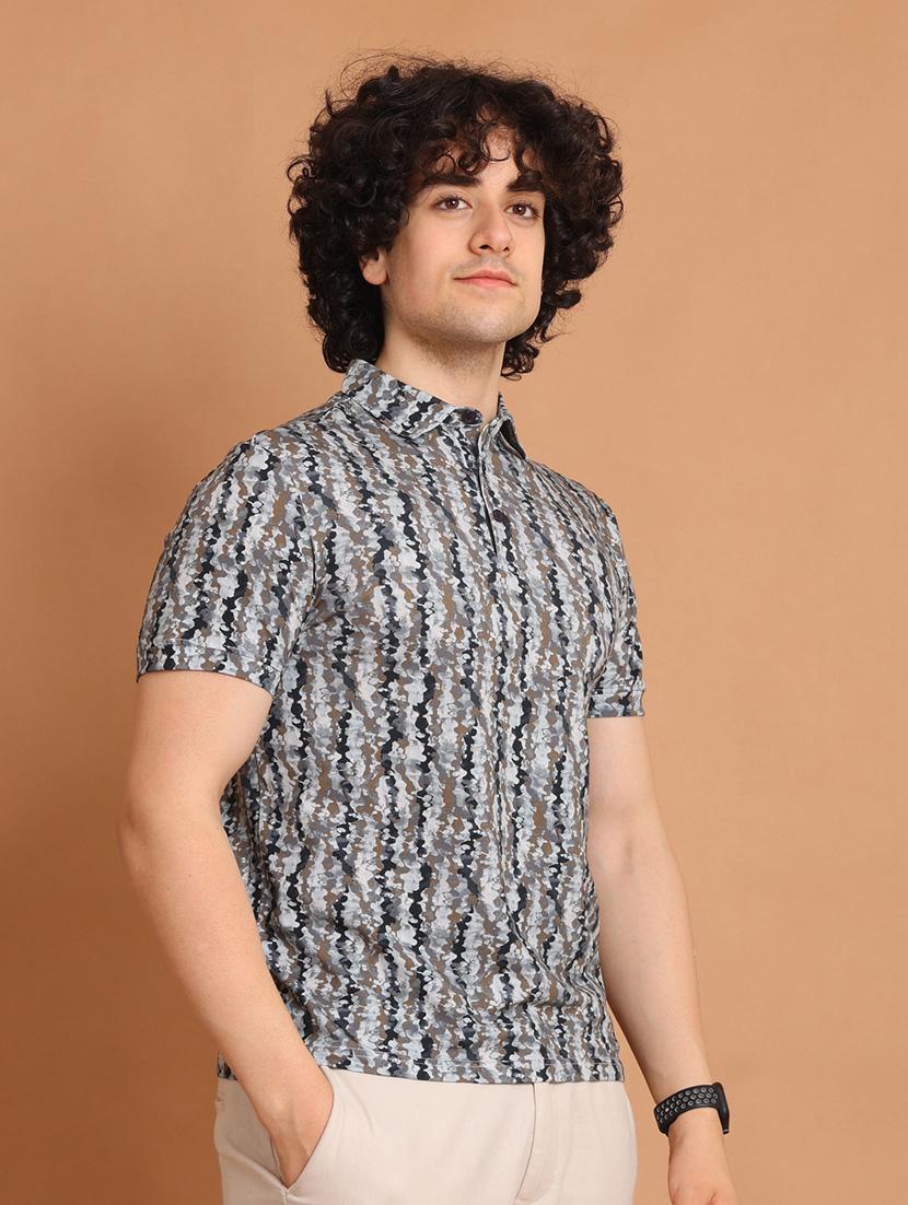 multi colored printed short sleeve polo t-shirt - 20601452 - Standard Image - 1