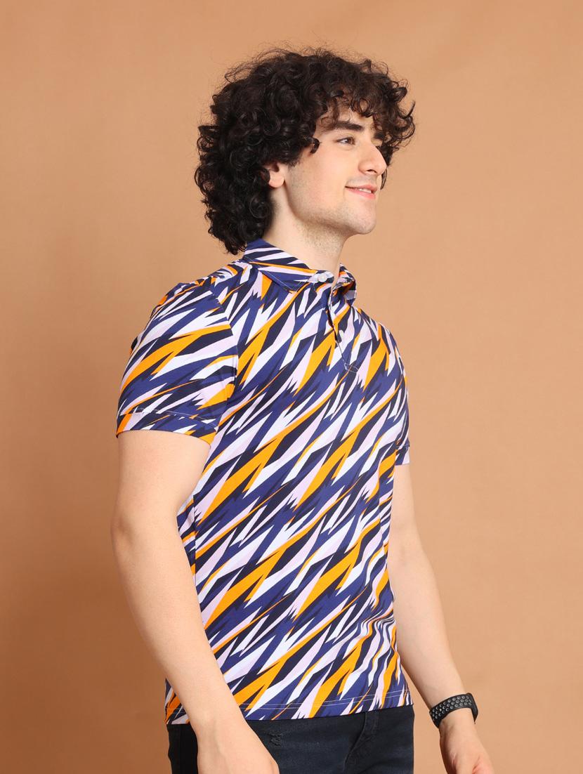 multi colored printed short sleeve polo t-shirt - 20601453 - Standard Image - 1