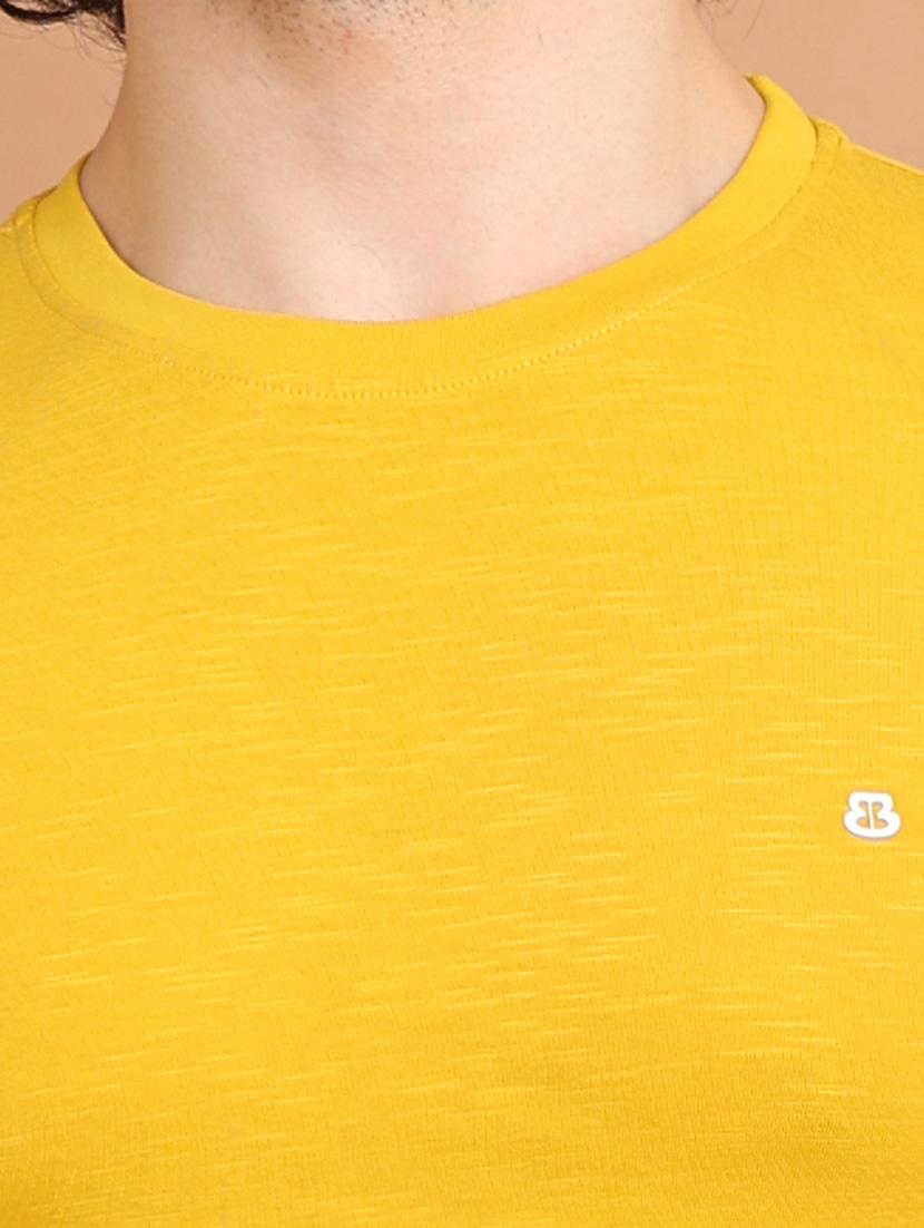 men yellow plain round neck t-shirt - 20601476 - Standard Image - 4