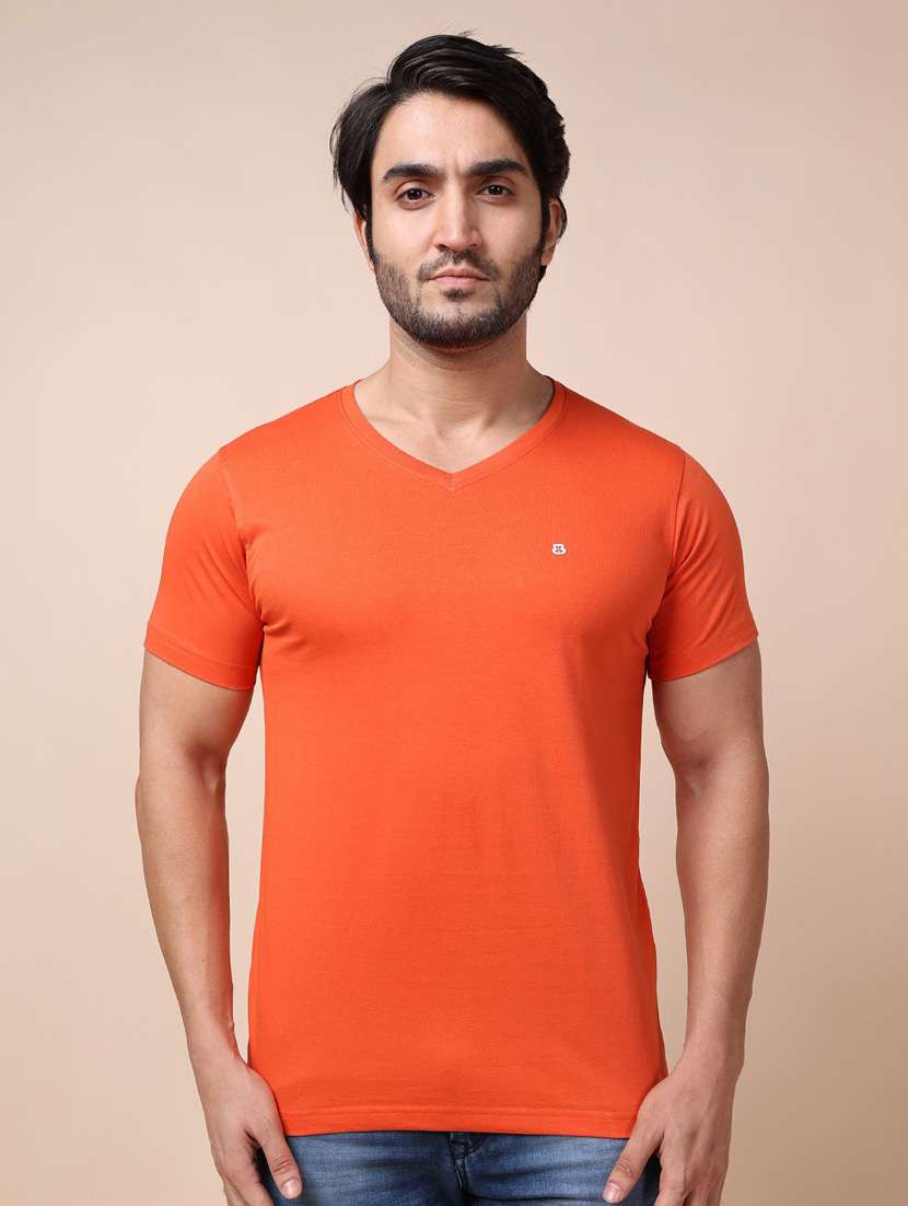 orange plain short sleeve t-shirt - 20601485 - Zoom Image - 0