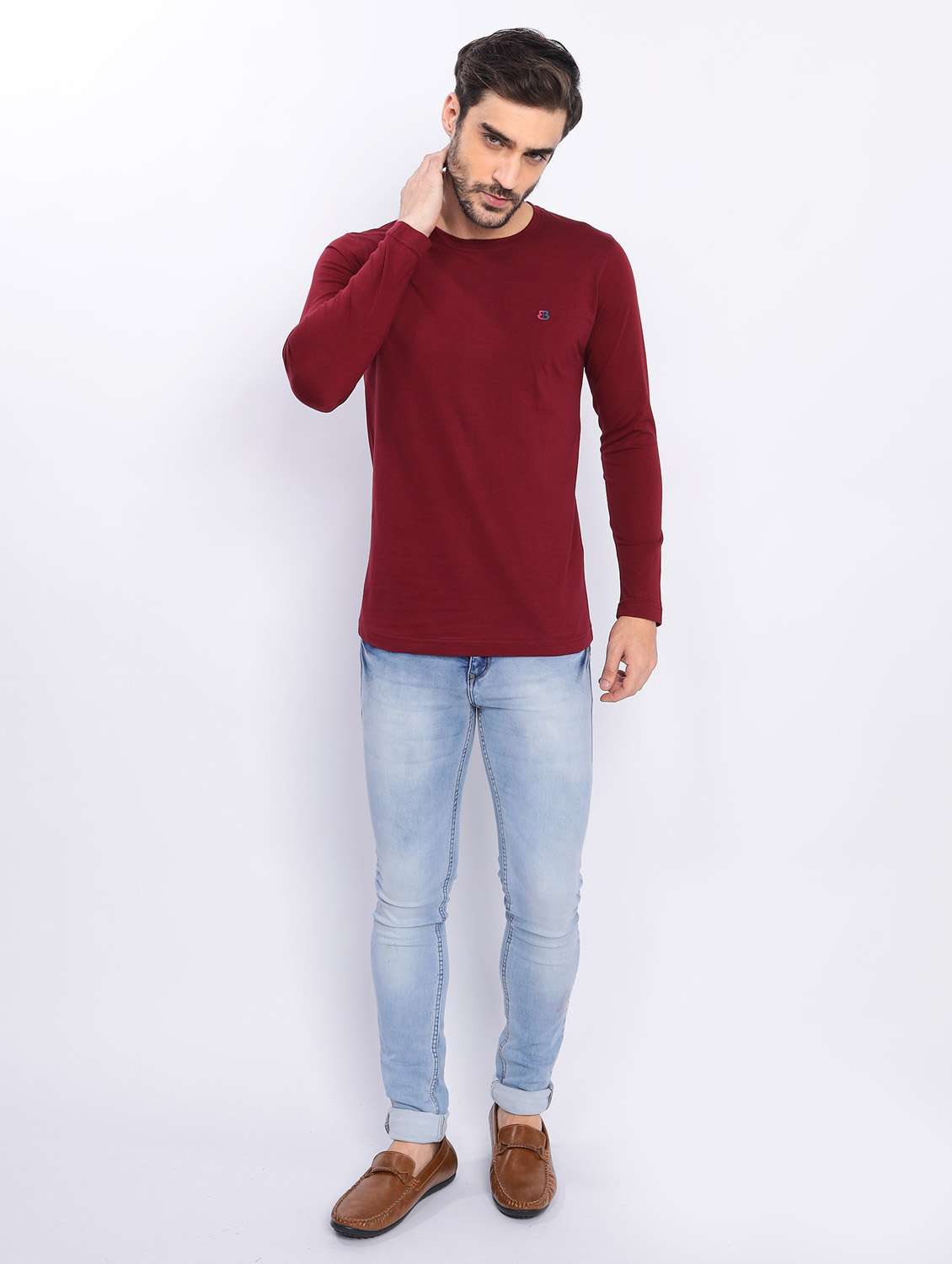 maroon plain long sleeve t-shirt - 20601500 - Standard Image - 4