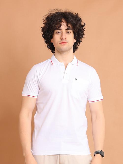 men white pain polo neck t-shirt - 20601503 - Standard Image - 0