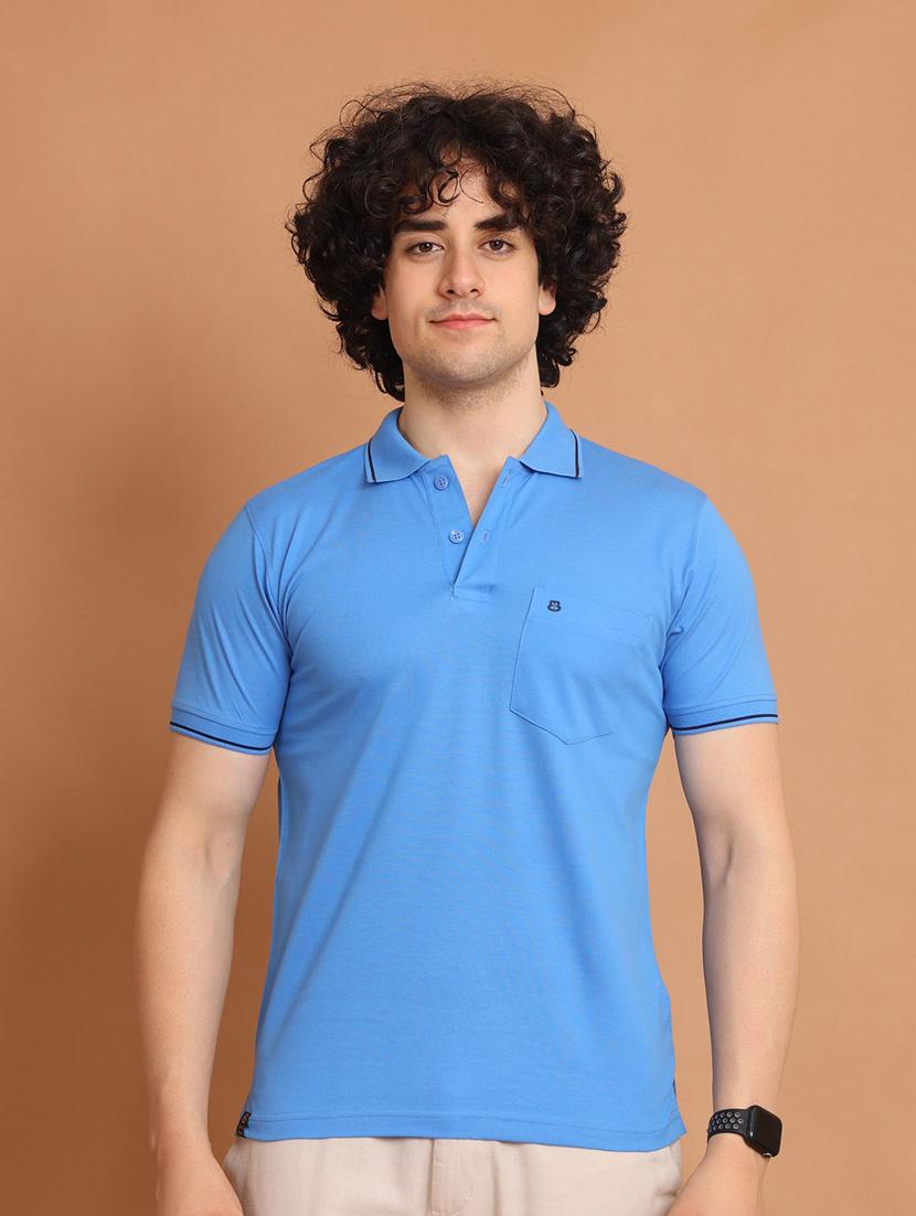 blue plain short sleeve t-shirt - 20601511 - Zoom Image - 0