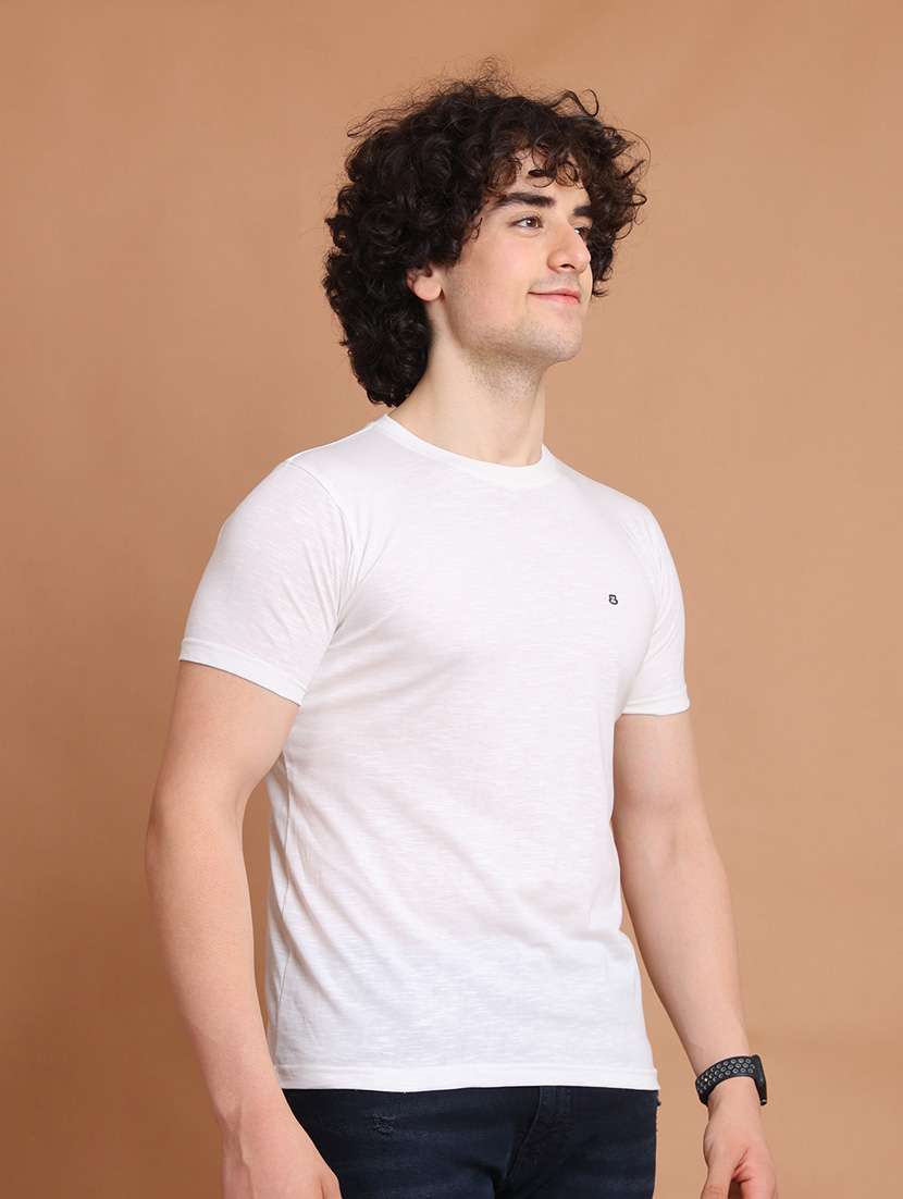 men white plain round neck t-shirt - 20601525 - Standard Image - 1