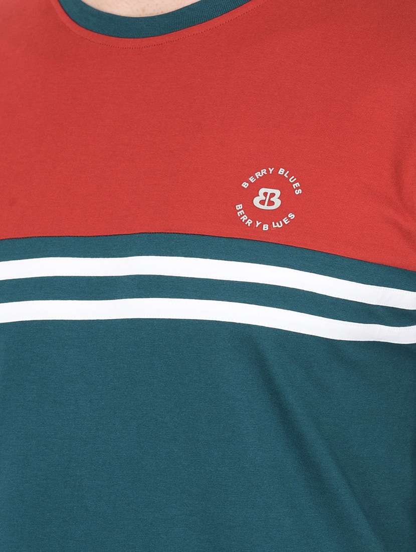 men teal color block round neck t-shirt - 20601537 -  Standard Image - 4