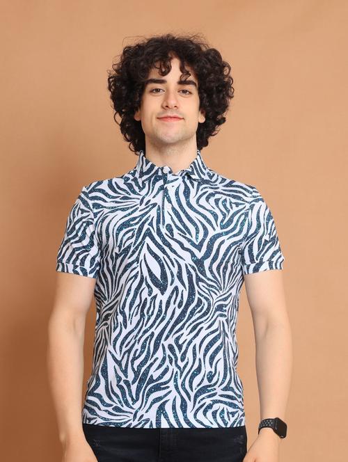 navy blue & white printed short sleeve t-shirt - 20601540 -  Standard Image - 0