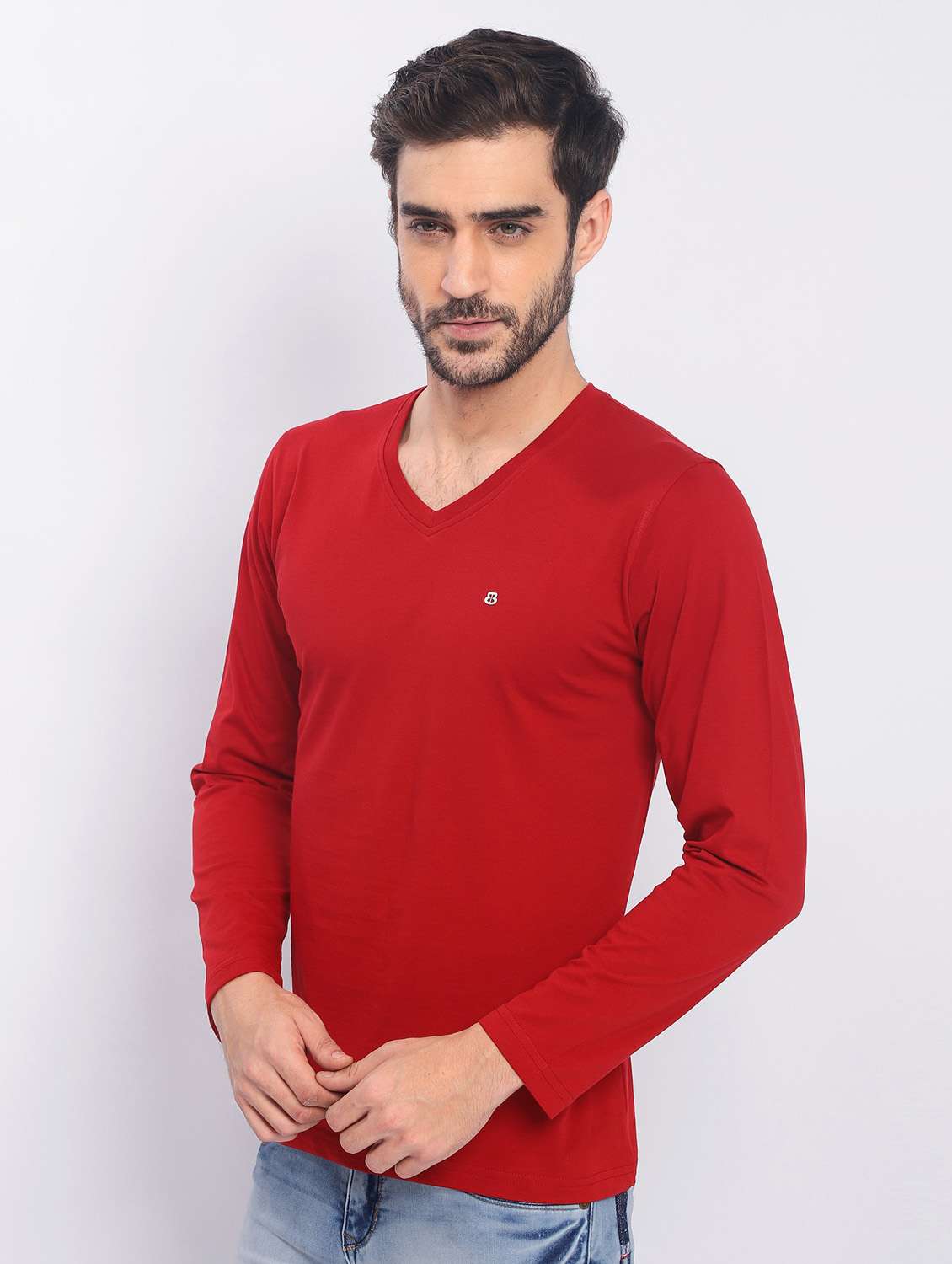 men red plain v-neck t-shirt - 20601566 -  Standard Image - 1