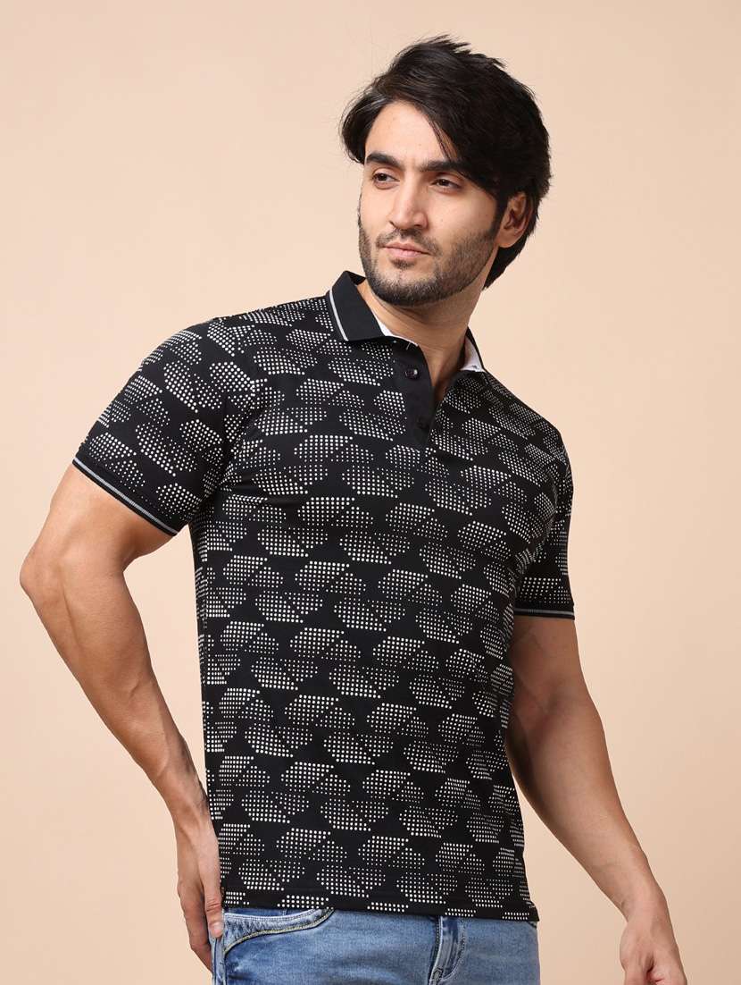 men black printed polo neck t-shirt - 20601578 -  Standard Image - 1
