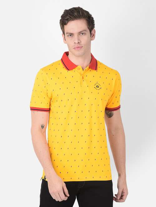 men yellow printed polo neck t-shirt - 20601580 -  Standard Image - 0
