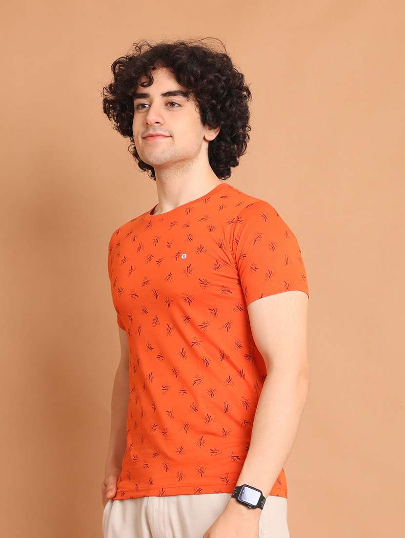 men orange printed round neck t-shirt - 20601601 -  Standard Image - 1