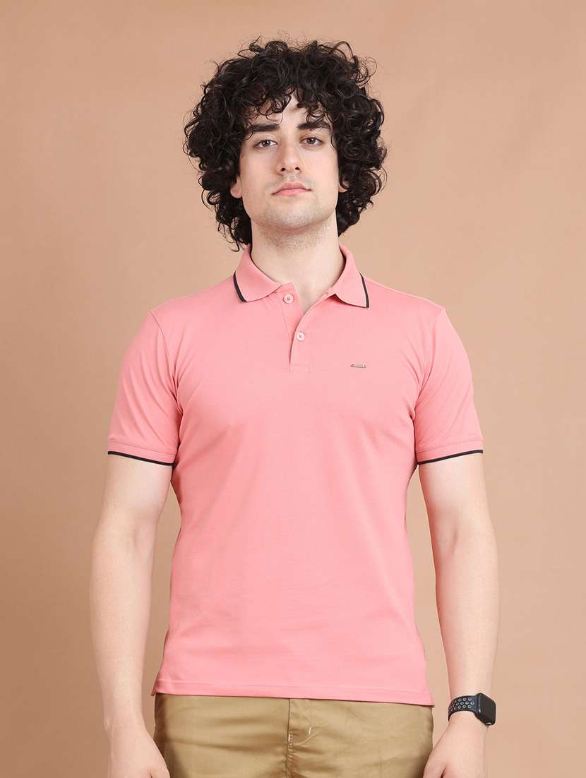 men pink plain short sleeve t-shirt