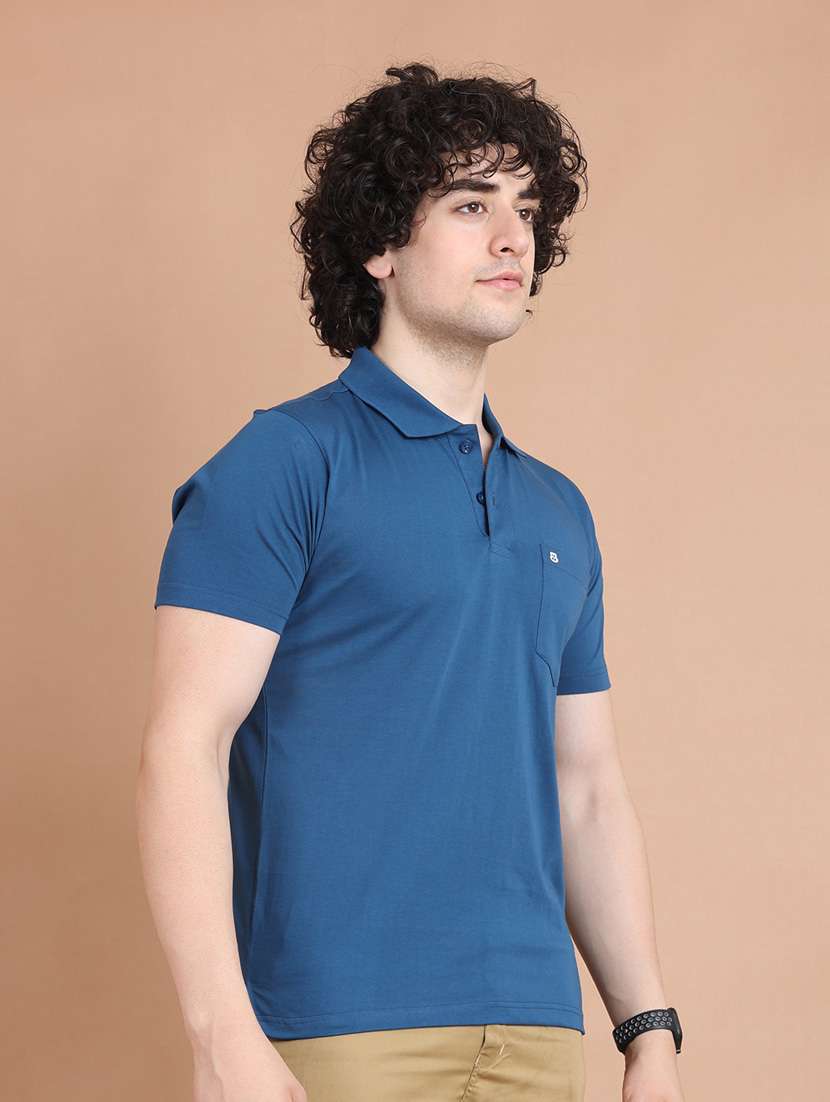 men blue plain polo neck t-shirt - 20601612 -  Standard Image - 1