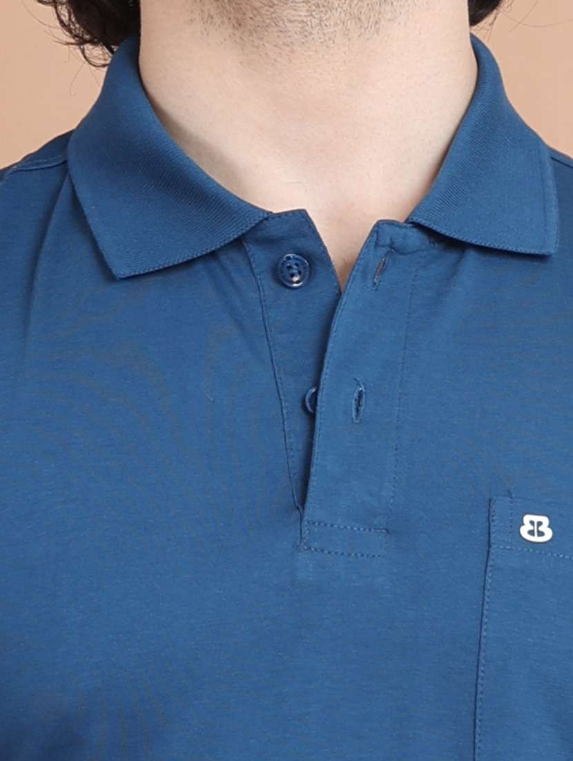 men blue plain polo neck t-shirt - 20601612 -  Standard Image - 4