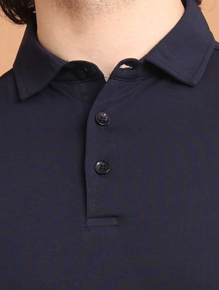 men navy blue solids polo neck t-shirt - 20601622 -  Standard Image - 4
