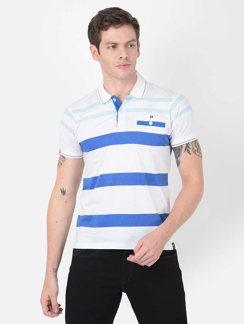men white stipes polo neck t-shirt - 20601624 -  Zoom Image - 0