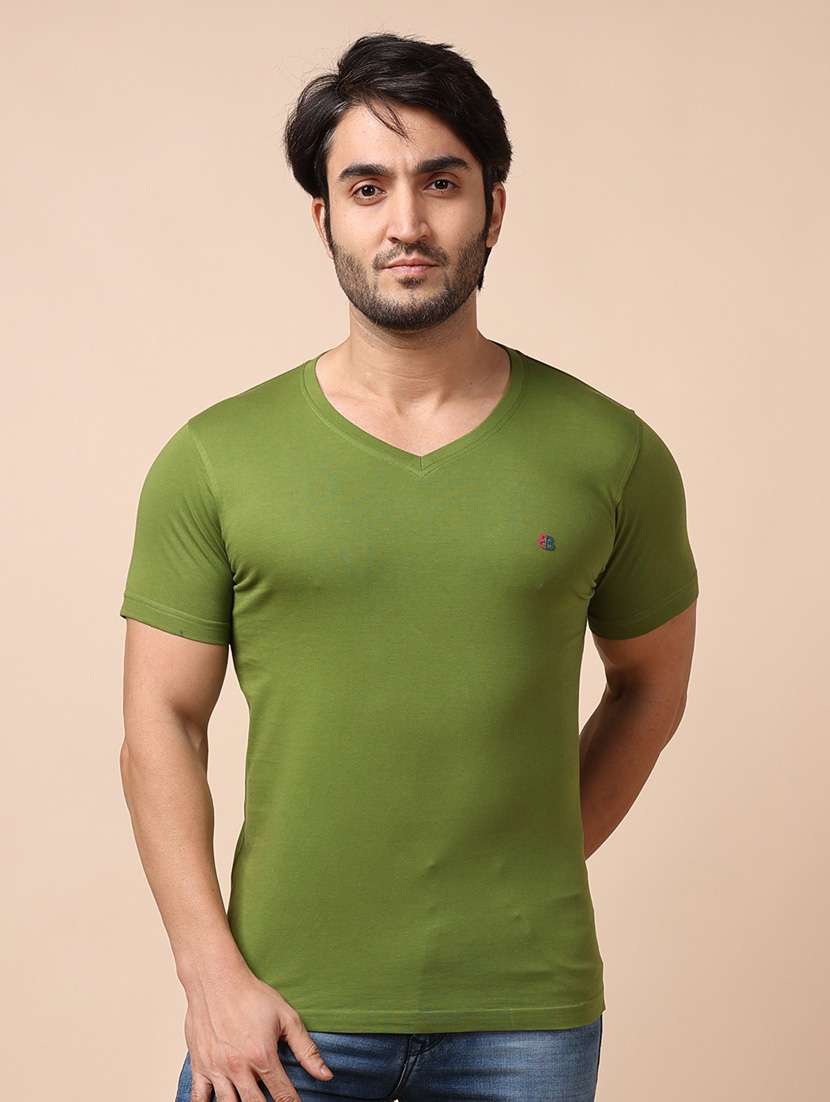 olive plain short sleeve t-shirt - 20601647 -  Zoom Image - 0