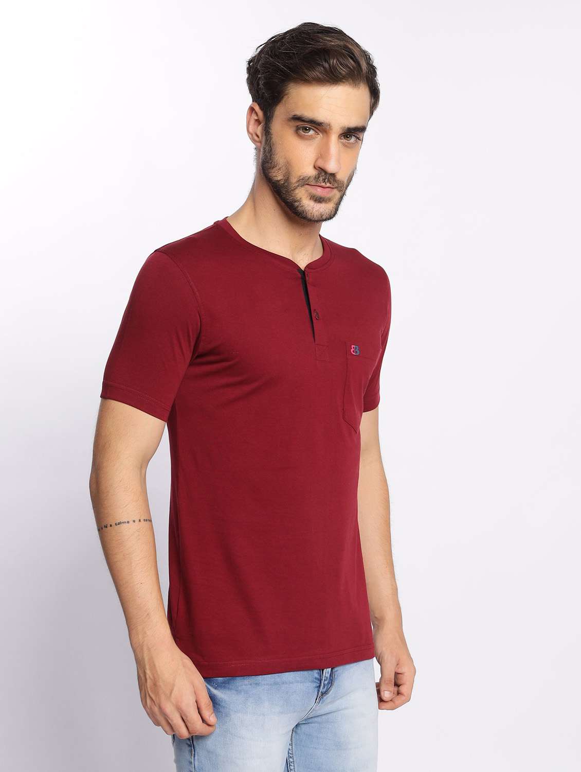 maroon plain short sleeve t-shirt - 20601649 -  Standard Image - 1