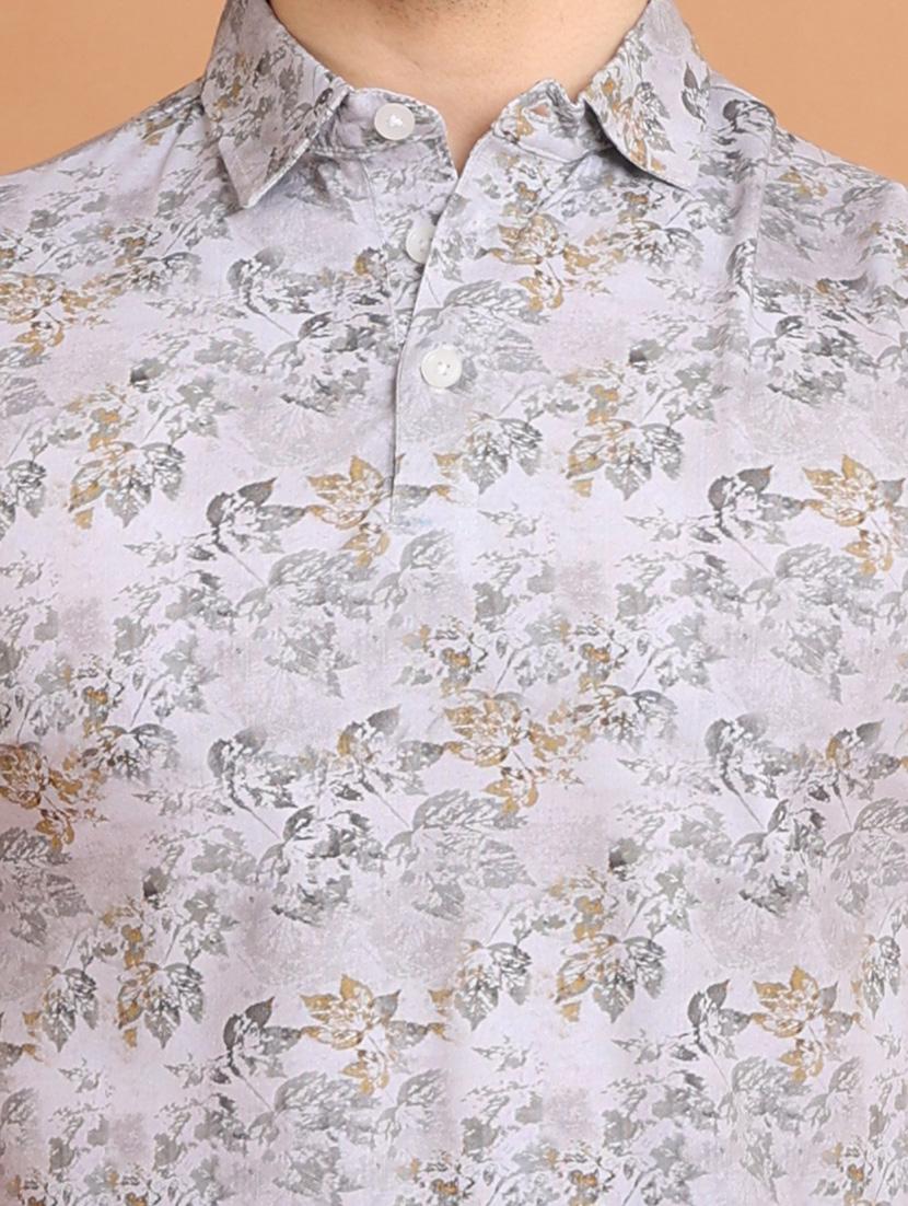 grey printed short sleeve polo t-shirt - 20601657 - Standard Image - 4