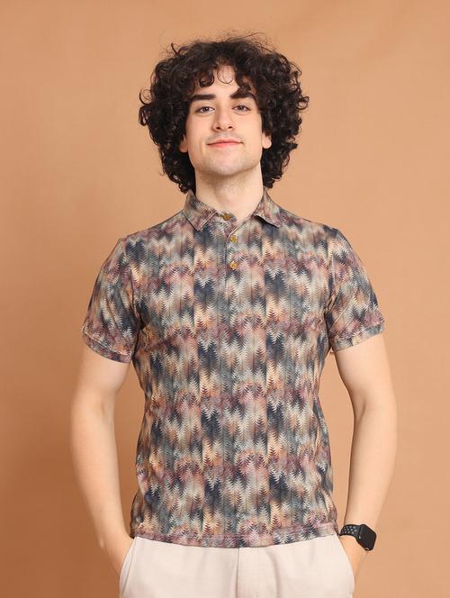 multi colored printed short sleeve polo t-shirt - 20601658 - Standard Image - 0