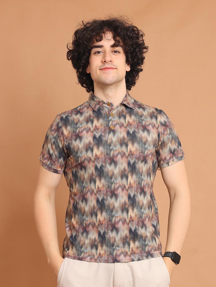 multi colored printed short sleeve polo t-shirt - 20601658 - Zoom Image - 0