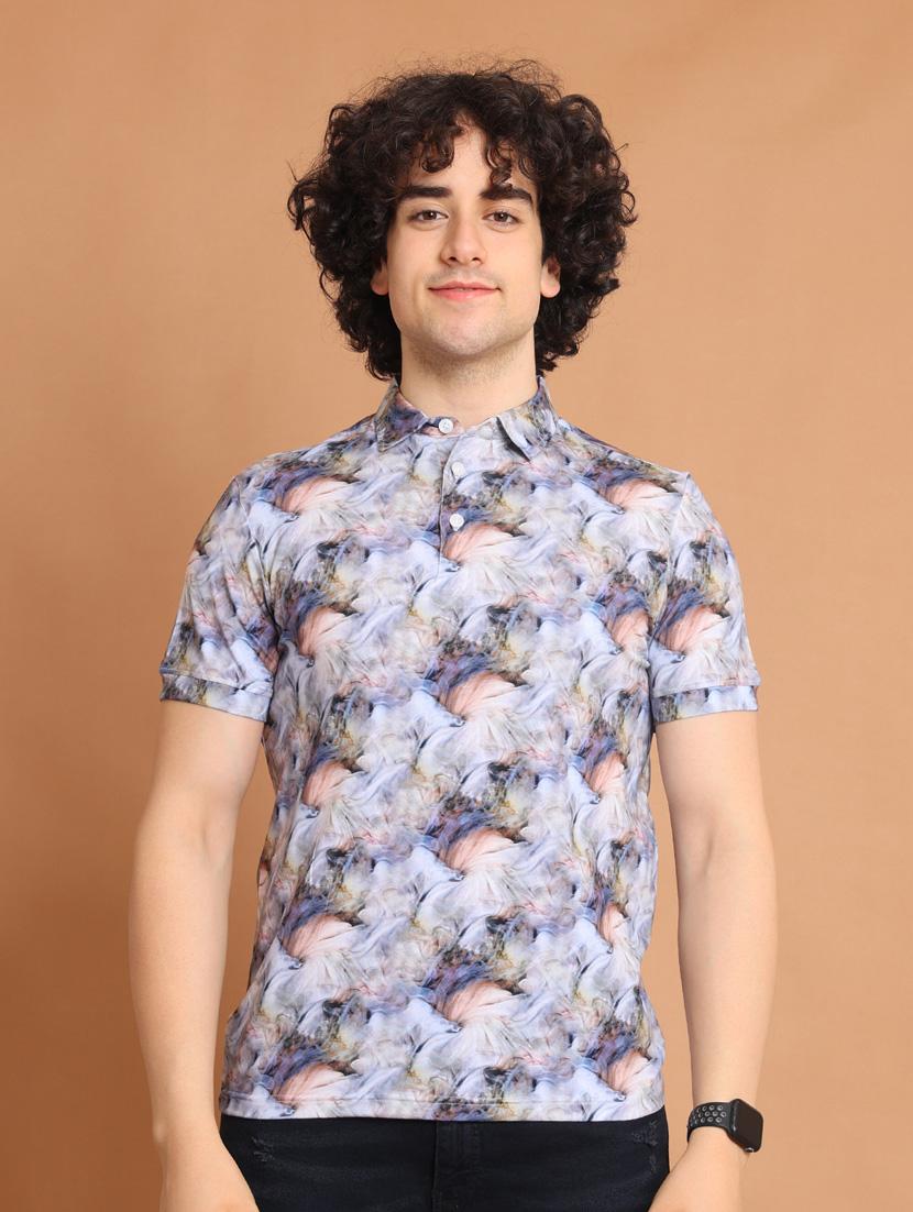 men printed short sleeve slim fit polo t-shirt - 20601660 - Zoom Image - 0