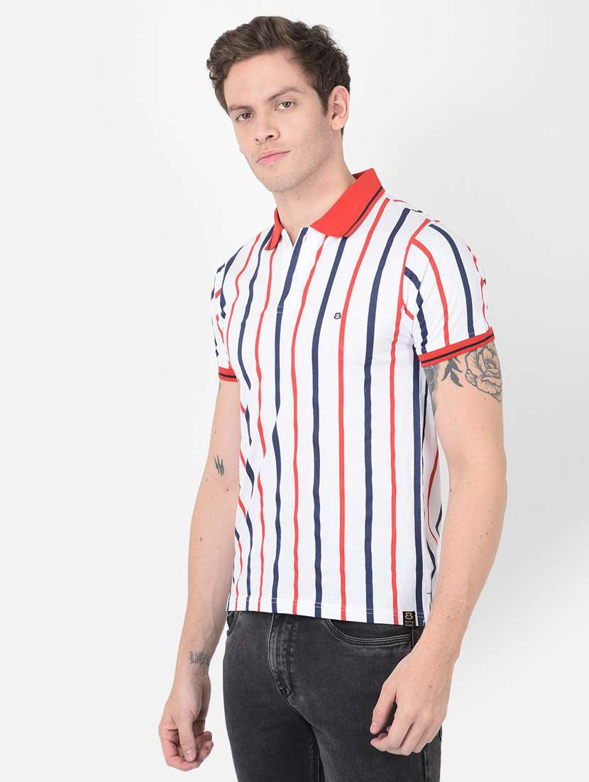 men multi color stripes polo neck t-shirt - 20601712 - Standard Image - 1