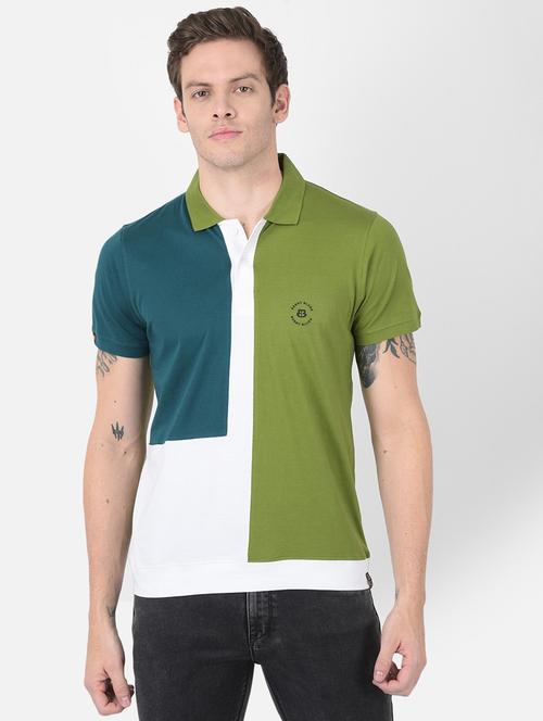 men green color block polo neck t-shirt - 20601717 -  Standard Image - 0