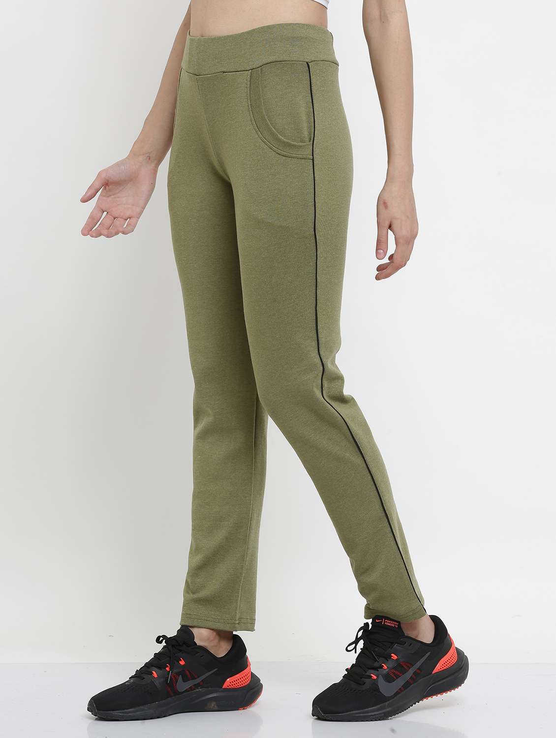 women olive side taped track pants - 20602090 -  Standard Image - 1