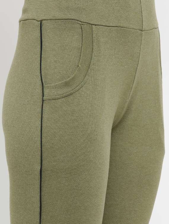 women olive side taped track pants - 20602090 -  Standard Image - 4
