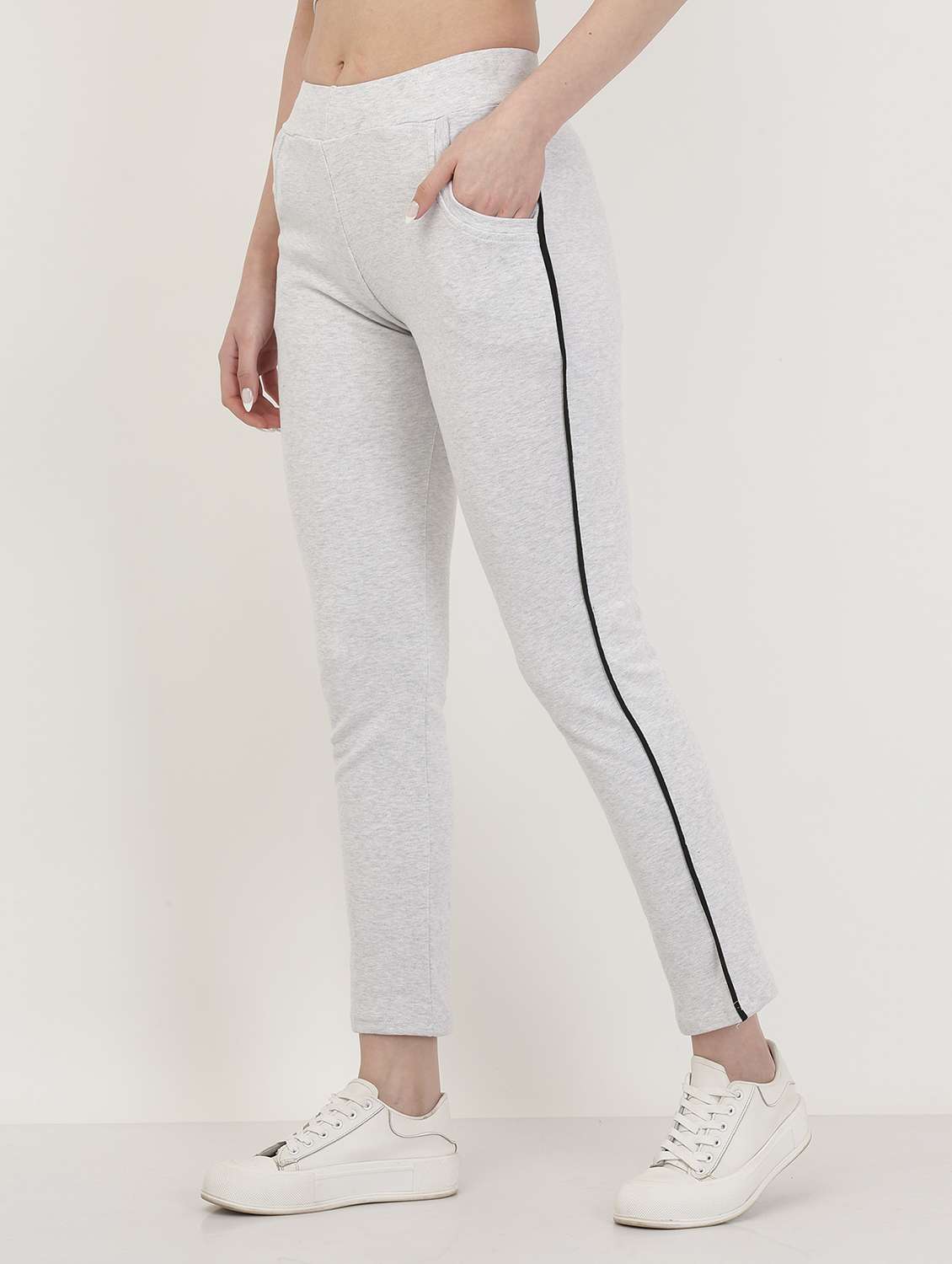 women grey side taped track pants - 20602093 -  Standard Image - 1