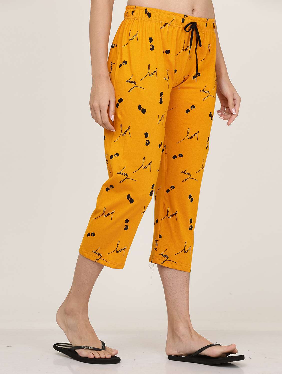 women mustard printed cotton capri - 20602185 -  Standard Image - 1
