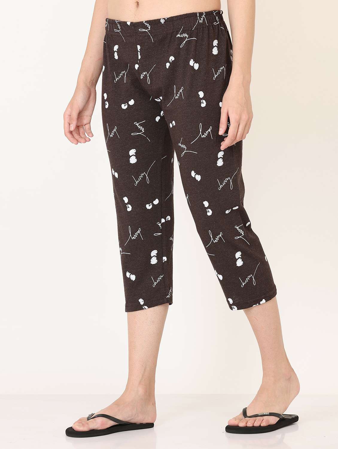 women coffee brown printed cotton capri - 20602188 -  Standard Image - 1