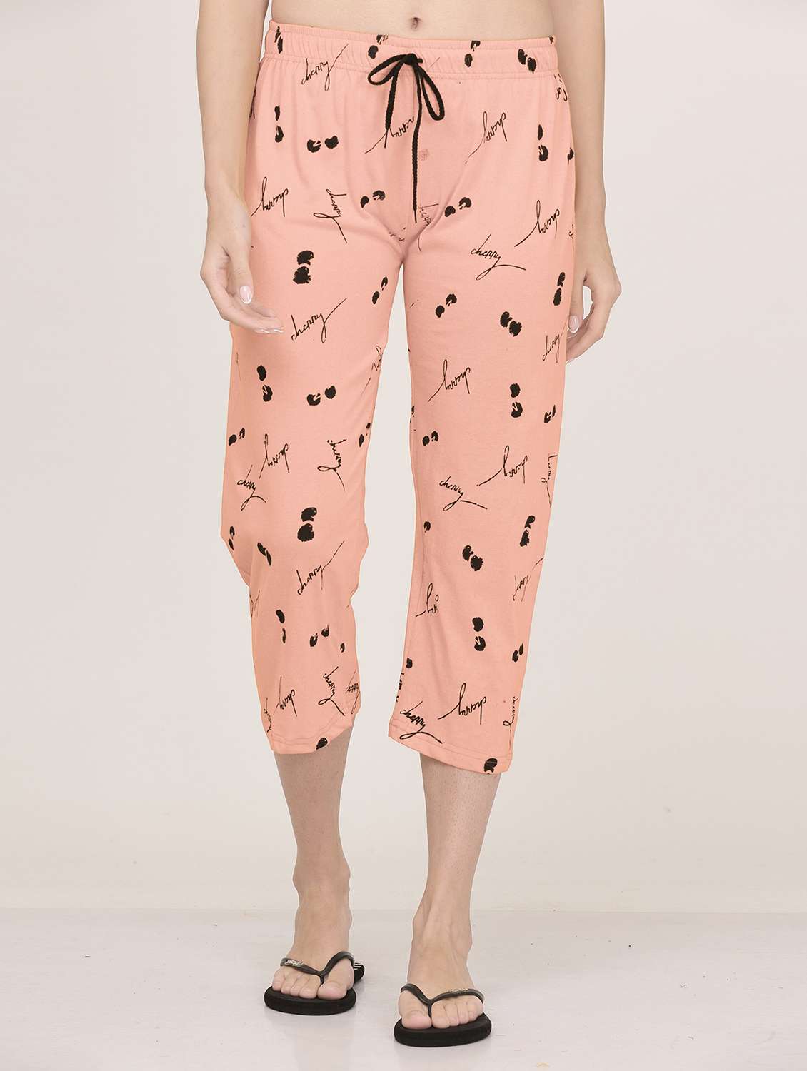 women peach printed cotton capri