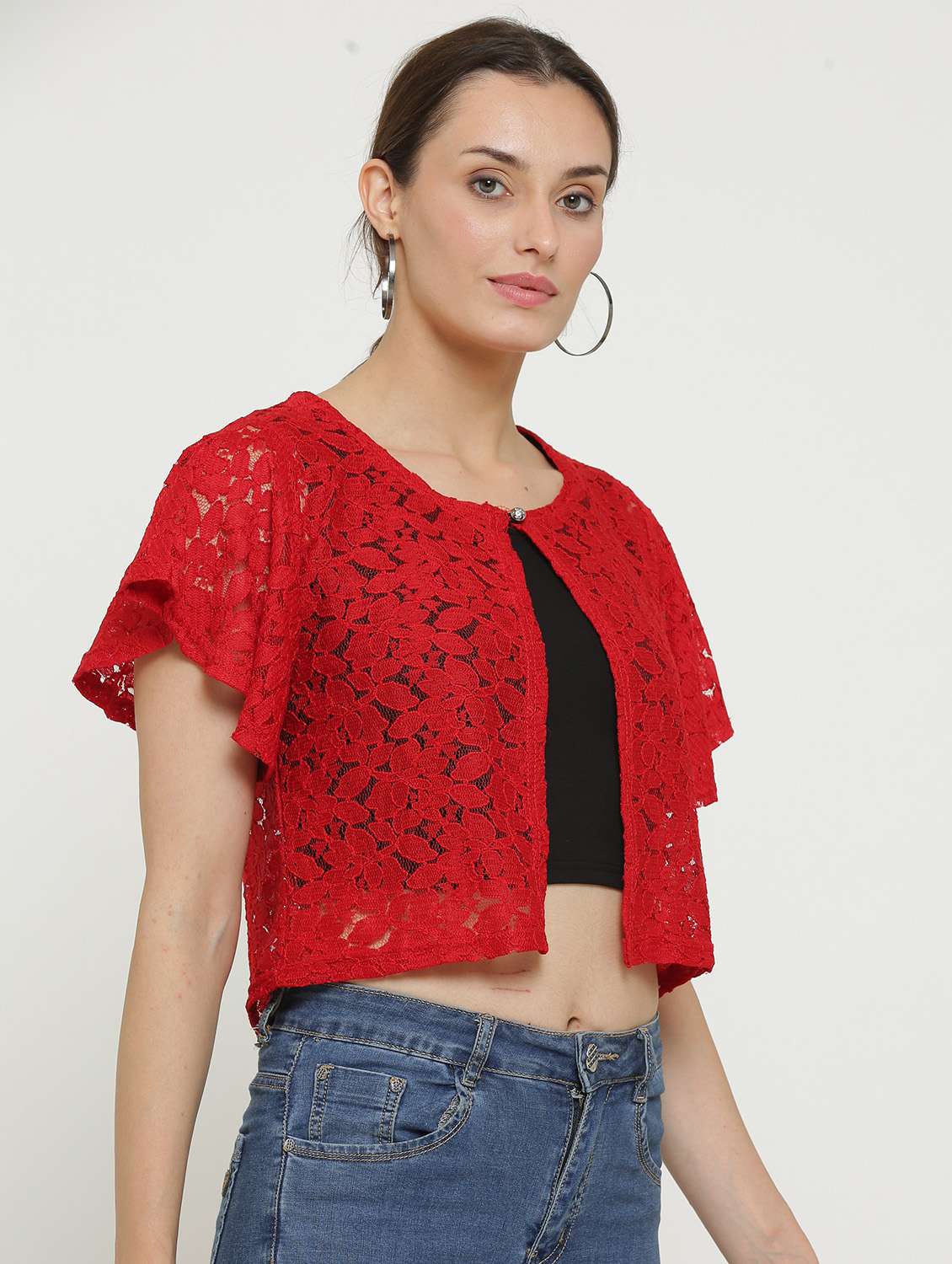 women lace detailed flared sleeves shrug - 20602281 -  Standard Image - 1