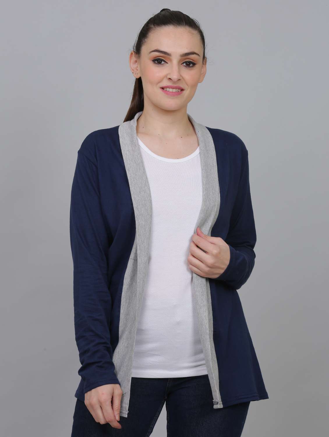 women solid long sleeves shrug 
