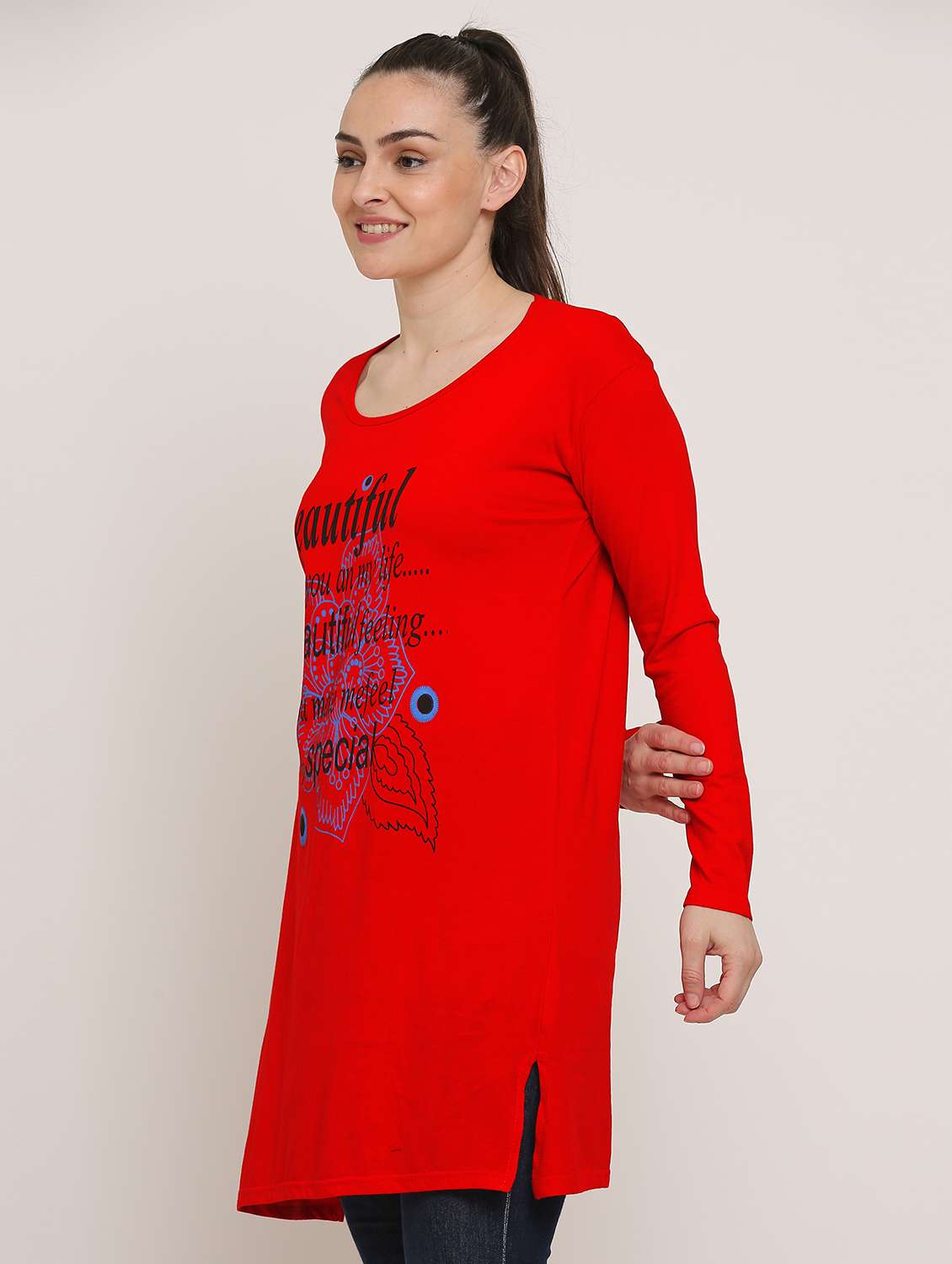 women round neck typographic printed regular t-shirt - 20602629 -  Standard Image - 1