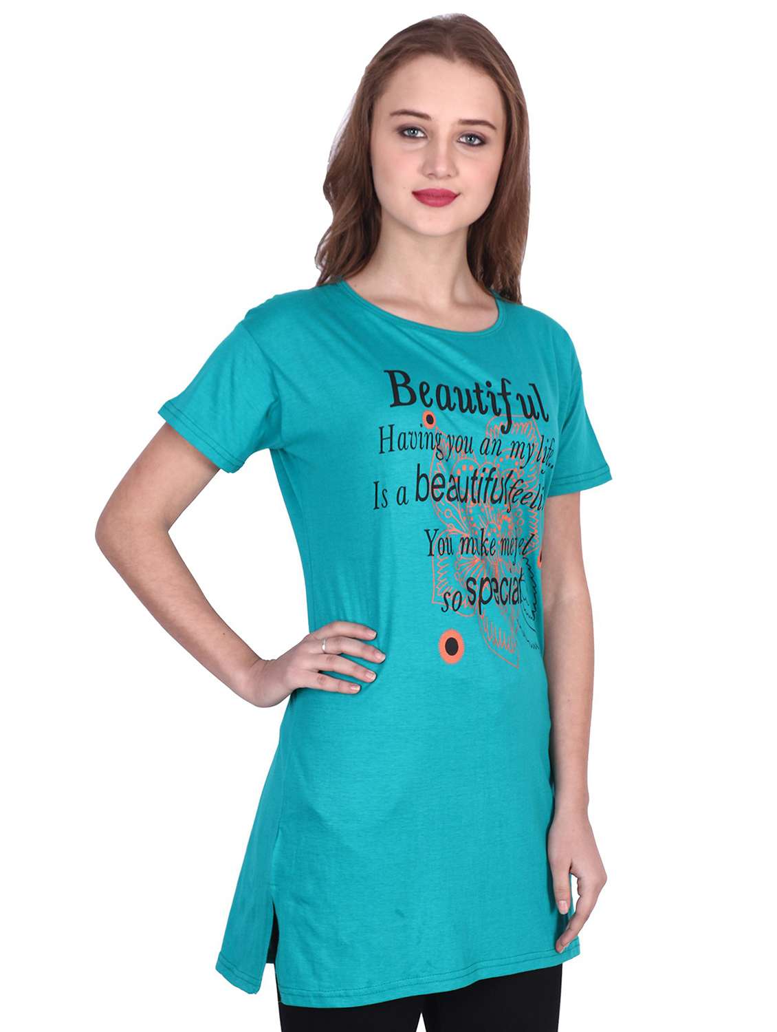 women round neck typographic printed regular t-shirt - 20602643 -  Standard Image - 1