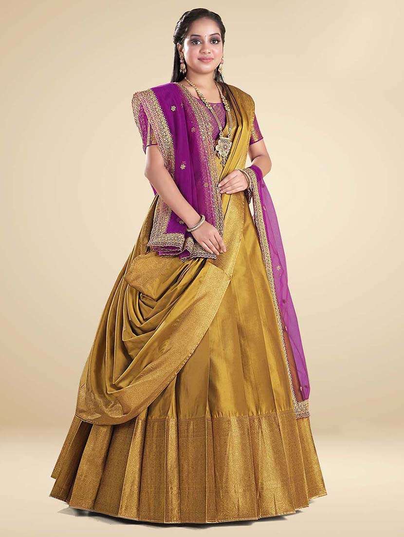 women olive semi-stitched lehenga choli with dupatta - 20602813 -  Standard Image - 1
