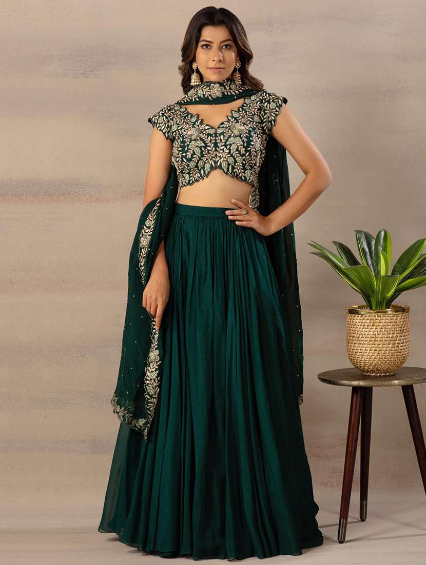 green flared lehenga choli set with dupatta