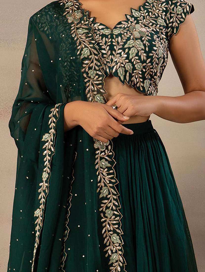 green flared lehenga choli set with dupatta - 20604005 - Standard Image - 4