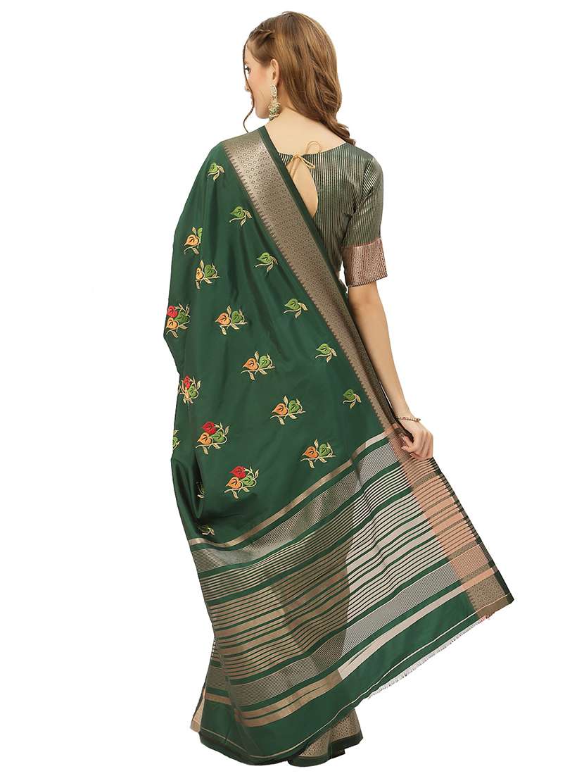 green solid with work saree with blouse - 20604218 - Standard Image - 1