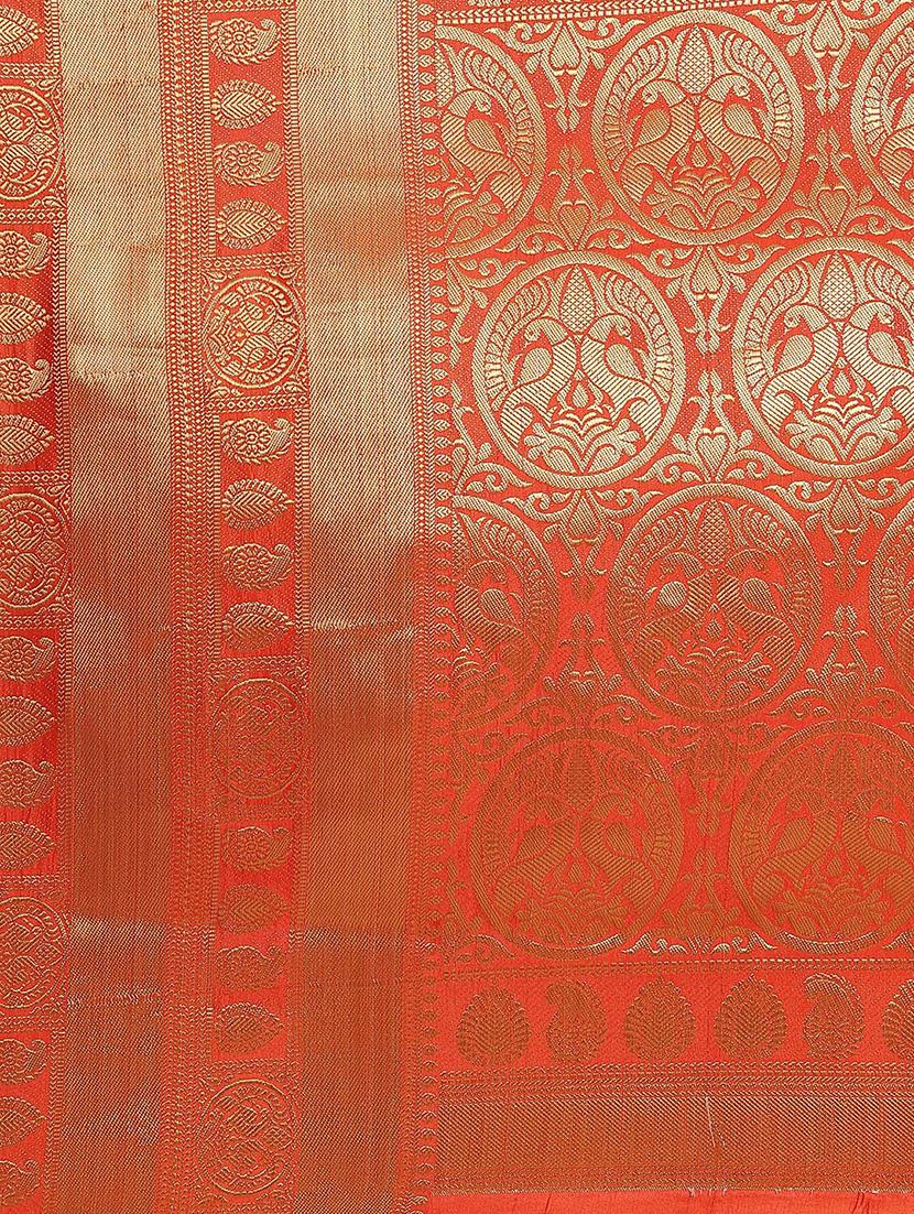 orange self design banarasi saree with blouse - 20604239 - Standard Image - 4