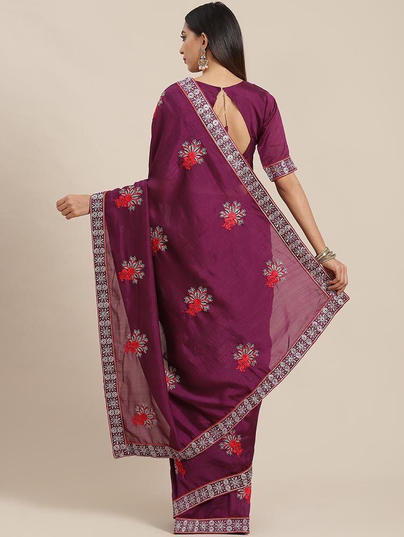 women purple embroidered saree with blouse - 20604244 - Standard Image - 1