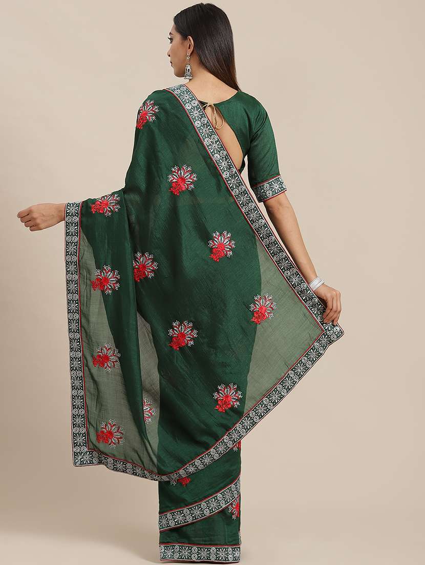 women green embroidered saree with blouse - 20604245 -  Standard Image - 1