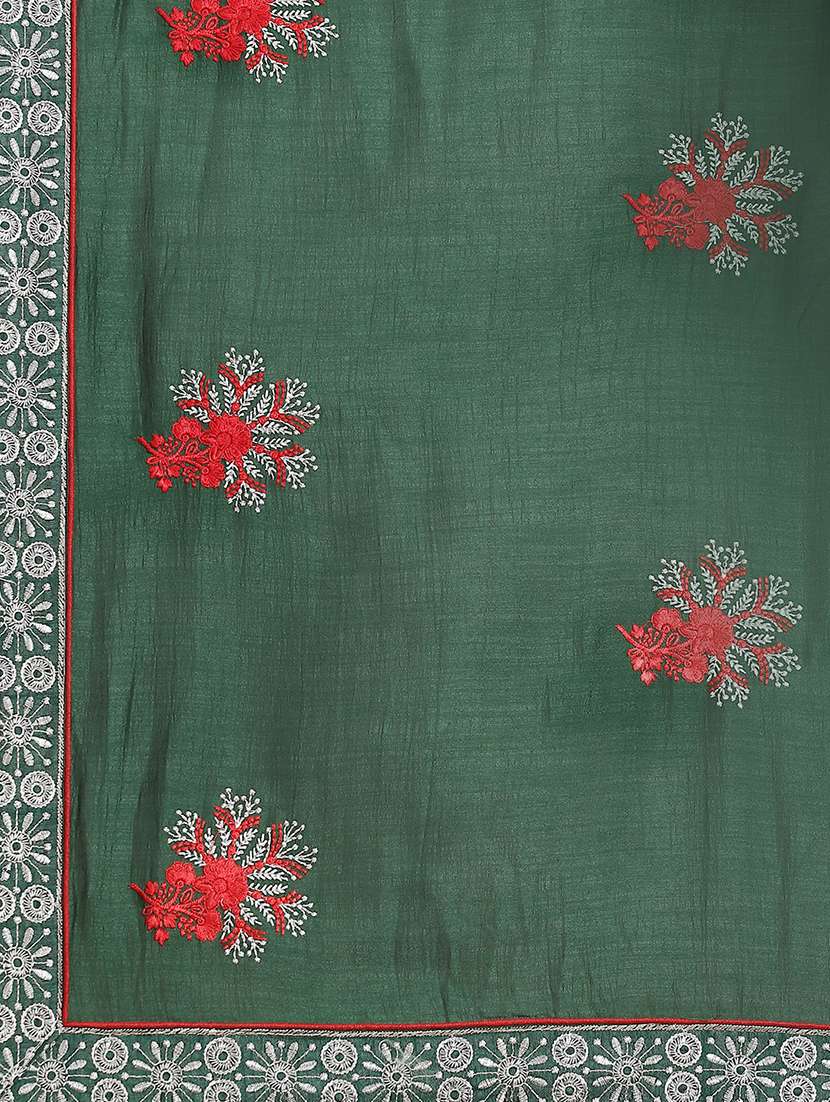 women green embroidered saree with blouse - 20604245 -  Standard Image - 4