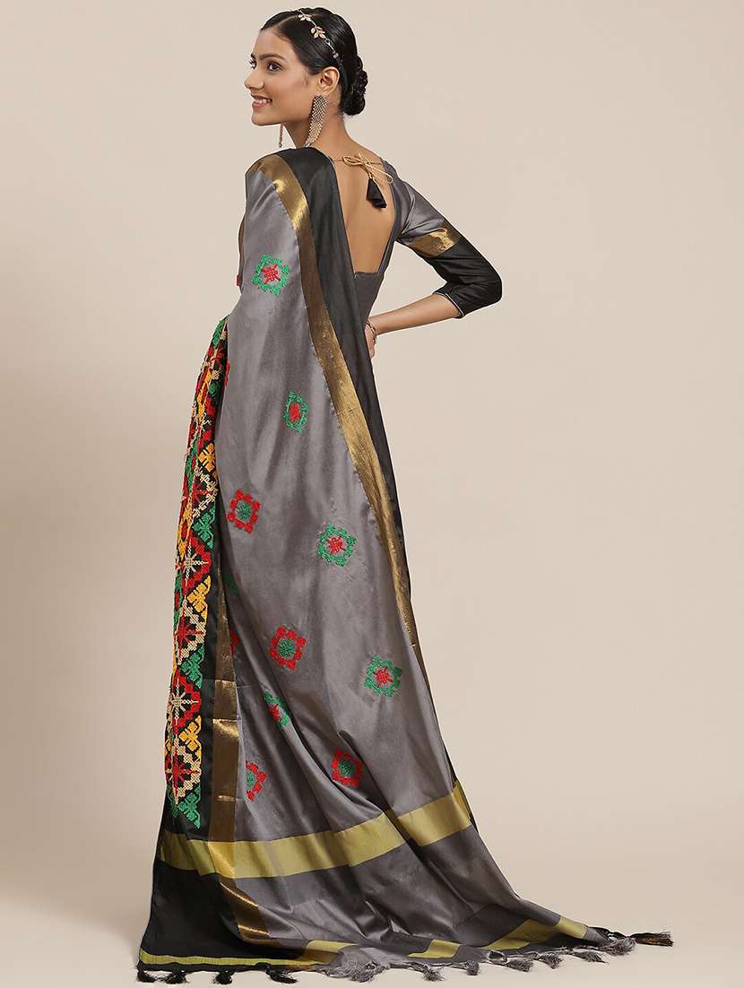 women grey embroidered saree with blouse - 20604259 - Standard Image - 1